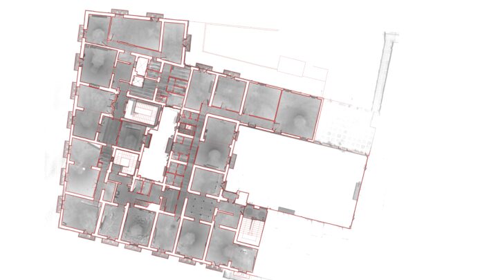 Nuvola di punti dettaglio piano 2° con sovrapposizione lavoro a CAD in scala